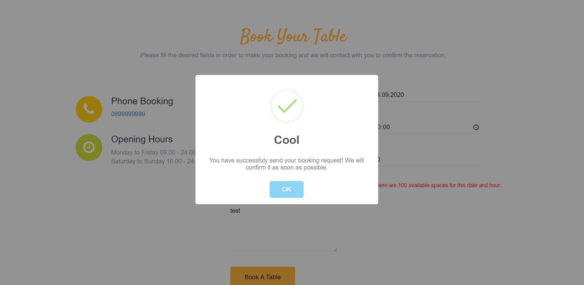 Restaurant Booking Book Table Confirm